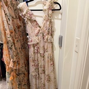 Aakaa Blush Floral Ruffle Maxi Dress